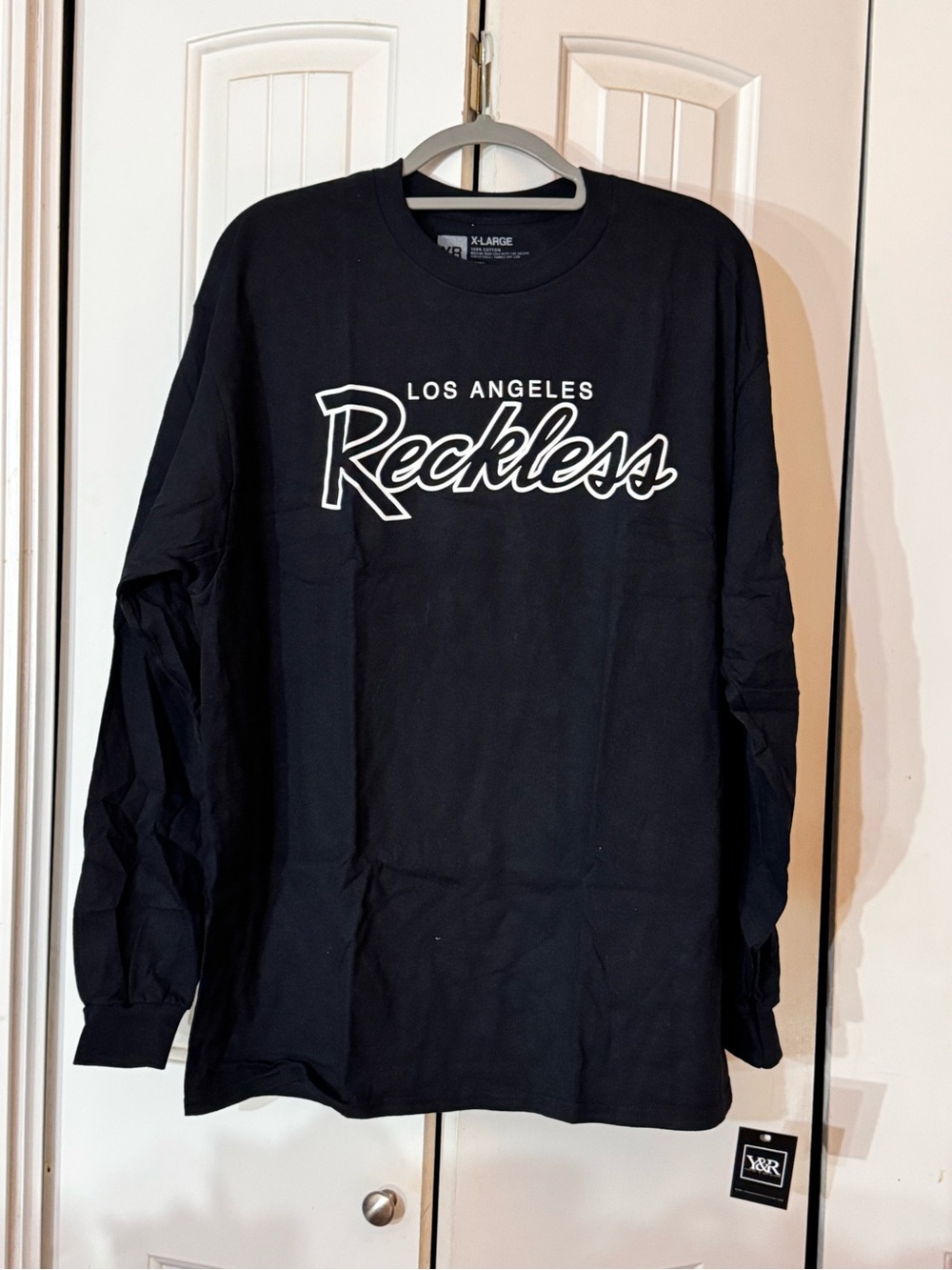 Young & Reckless Los Angeles 'Reckless' Black Long Sleeve Tee 100% cotton NWT.